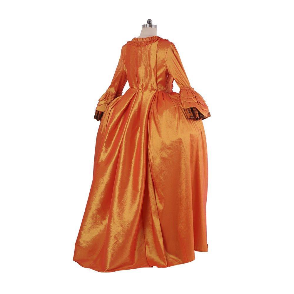 Baroque Orange Brocade Dress with Floral Chest Band - A Vivid Historical Inspired Costume by Astricos - Astricos