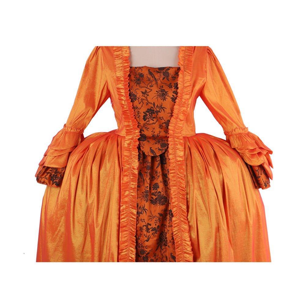 Baroque Orange Brocade Dress with Floral Chest Band - A Vivid Historical Inspired Costume by Astricos - Astricos