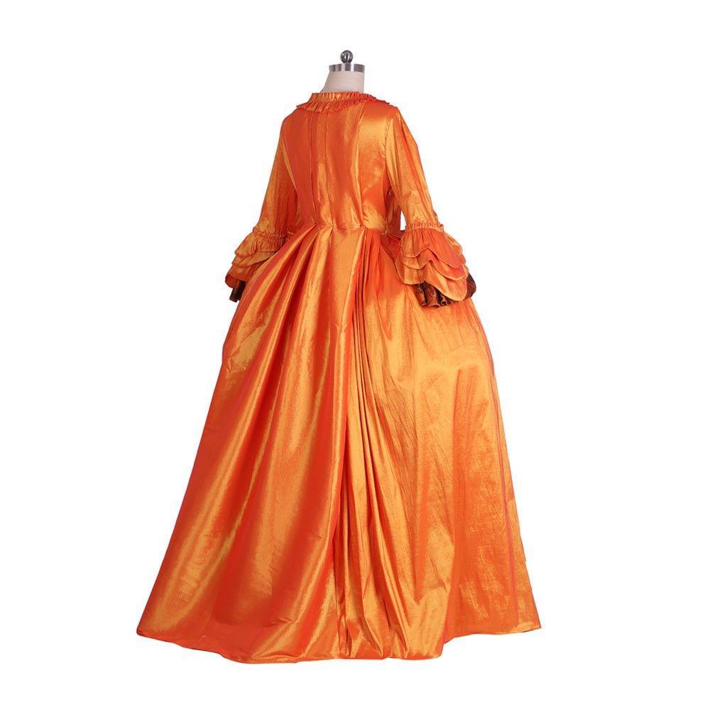 Baroque Orange Brocade Dress with Floral Chest Band - A Vivid Historical Inspired Costume by Astricos - Astricos