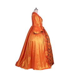 Baroque Orange Brocade Dress with Floral Chest Band - A Vivid Historical Inspired Costume by Astricos - Astricos