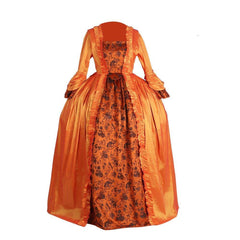 Baroque Orange Brocade Dress with Floral Chest Band - A Vivid Historical Inspired Costume by Astricos - Astricos