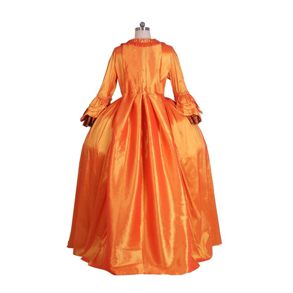 Baroque Orange Brocade Dress with Floral Chest Band - A Vivid Historical Inspired Costume by Astricos - Astricos