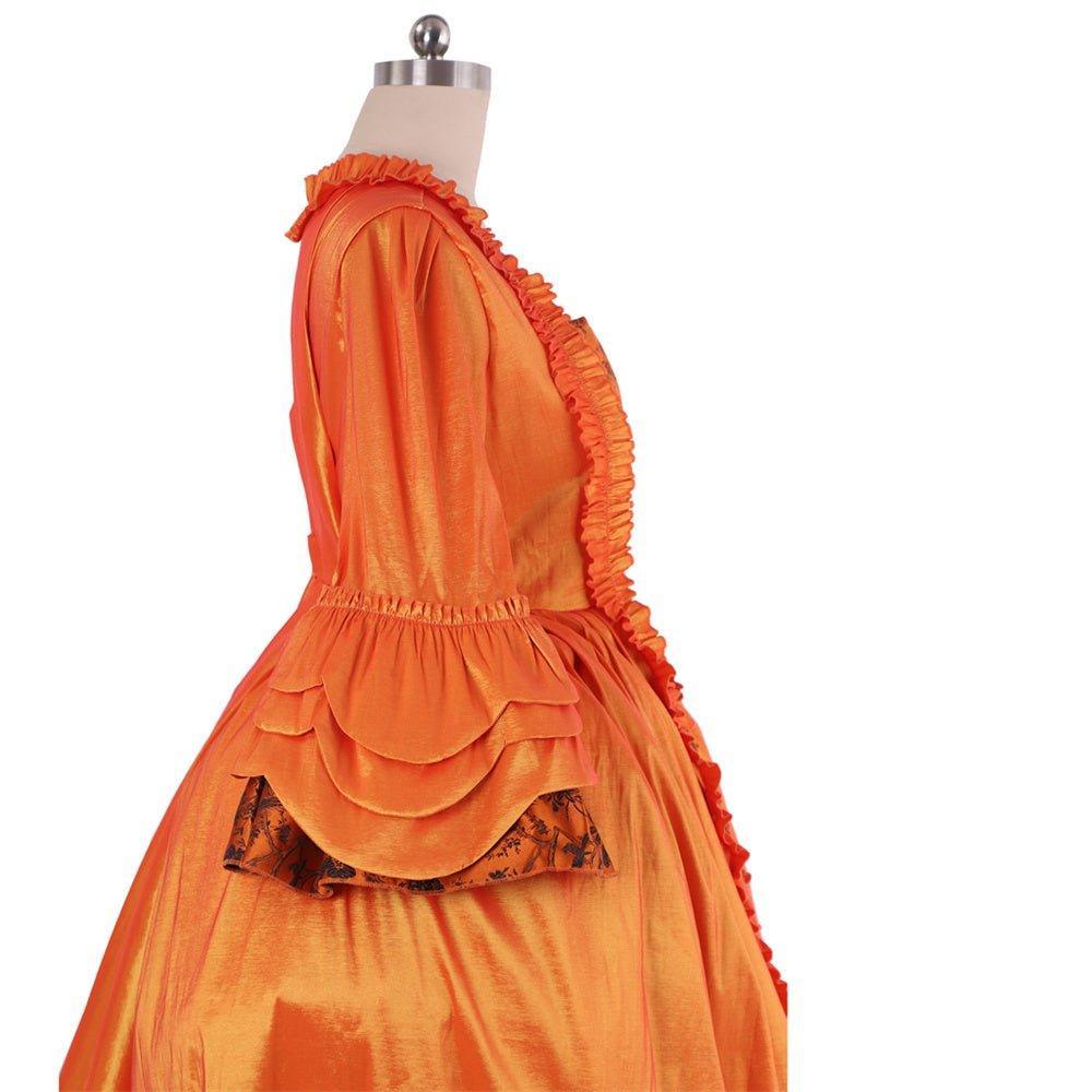 Baroque Orange Brocade Dress with Floral Chest Band - A Vivid Historical Inspired Costume by Astricos - Astricos