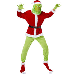 Astricos Grinch Green Hair Christmas Costume for Men - Santa Claus Inspired Outfit - Astricos