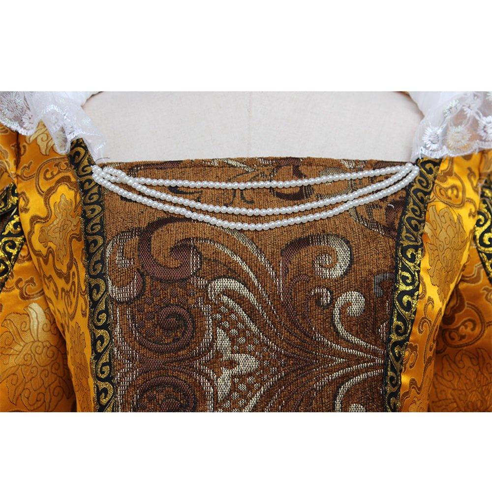 Elegant Stand Collar Astricos Elizabeth Cosplay Costume | Gold Tudor-Themed Ball Gown Dress - Astricos