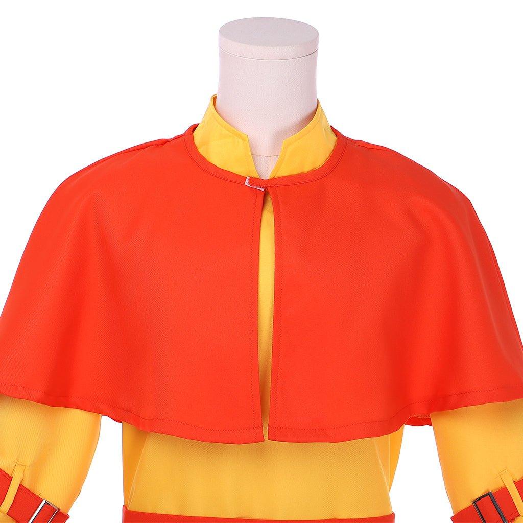 Astricos Avatar Aang Cosplay Costume - Vibrant Yellow Suit with Red Cloak - Astricos