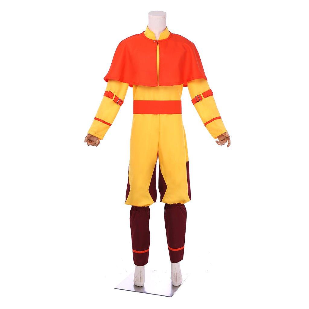 Astricos Avatar Aang Cosplay Costume - Vibrant Yellow Suit with Red Cloak - Astricos