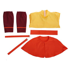 Astricos Avatar Aang Cosplay Costume - Vibrant Yellow Suit with Red Cloak - Astricos