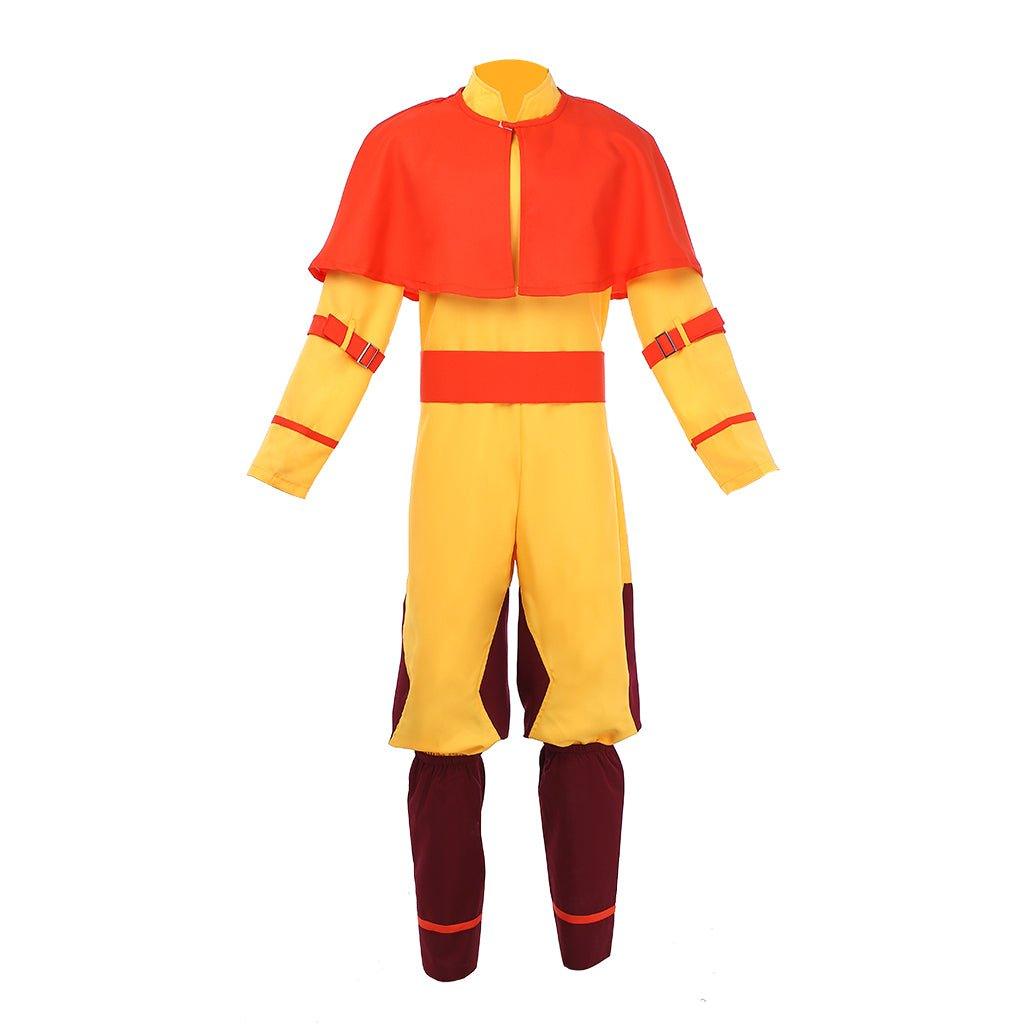 Astricos Avatar Aang Cosplay Costume - Vibrant Yellow Suit with Red Cloak - Astricos