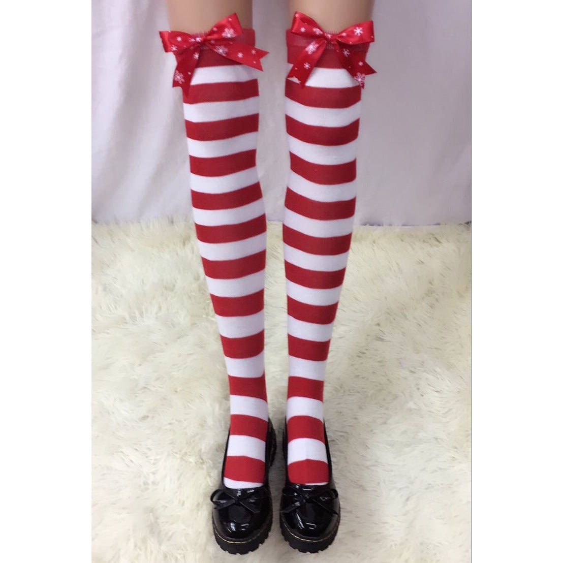 Astricos Glamorous Christmas Stockings - Bow Striped, Thick & Sexy for Festive Occasions - Astricos