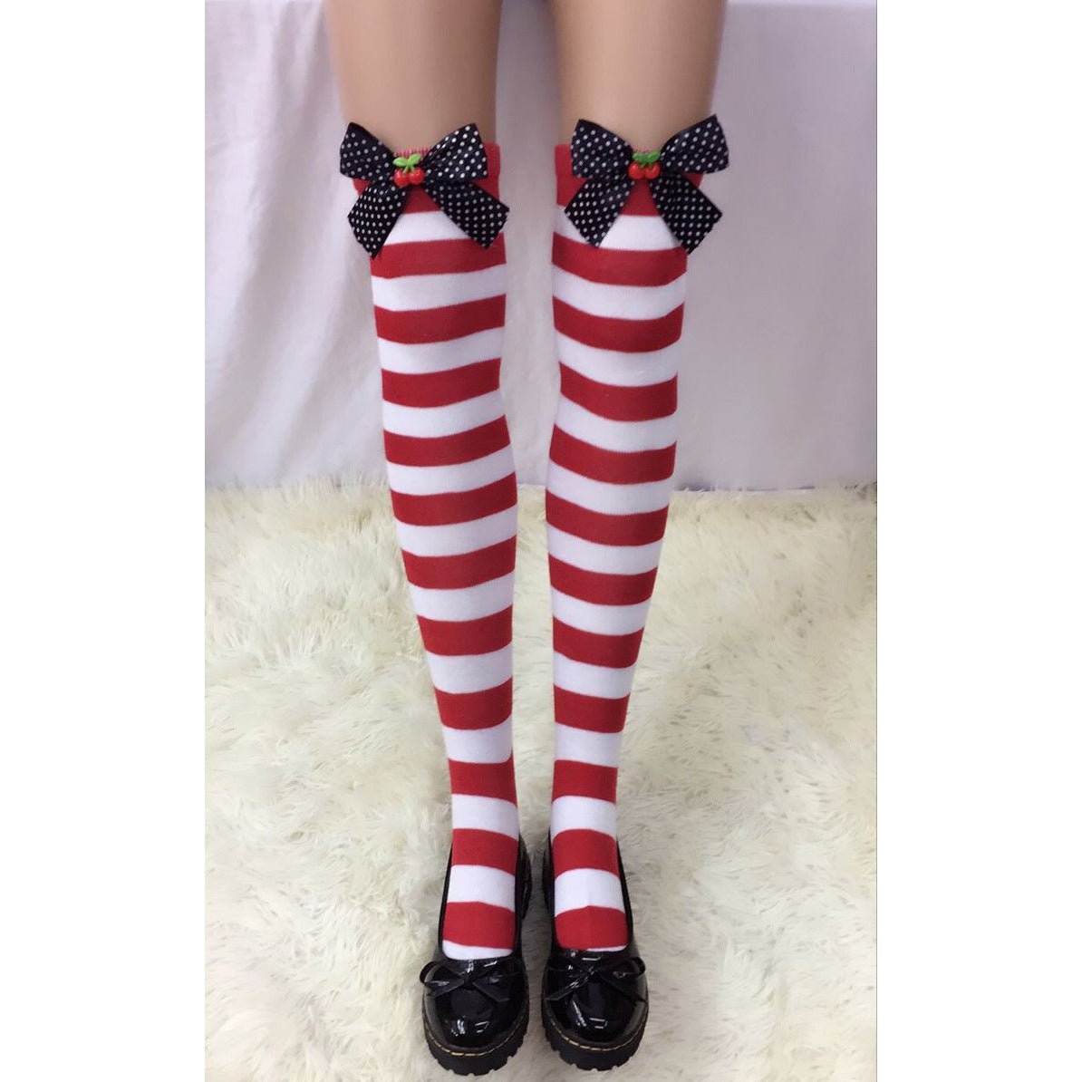 Astricos Glamorous Christmas Stockings - Bow Striped, Thick & Sexy for Festive Occasions - Astricos