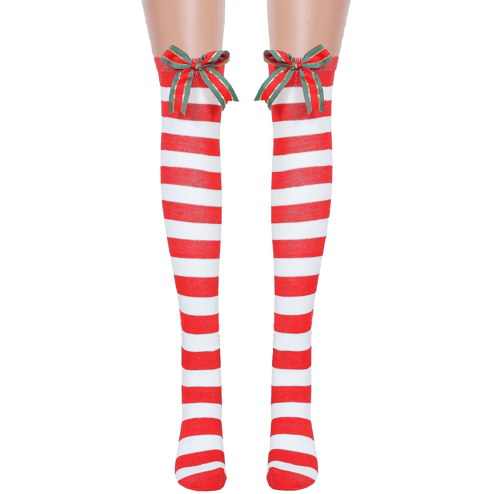 Astricos Glamorous Christmas Stockings - Bow Striped, Thick & Sexy for Festive Occasions - Astricos