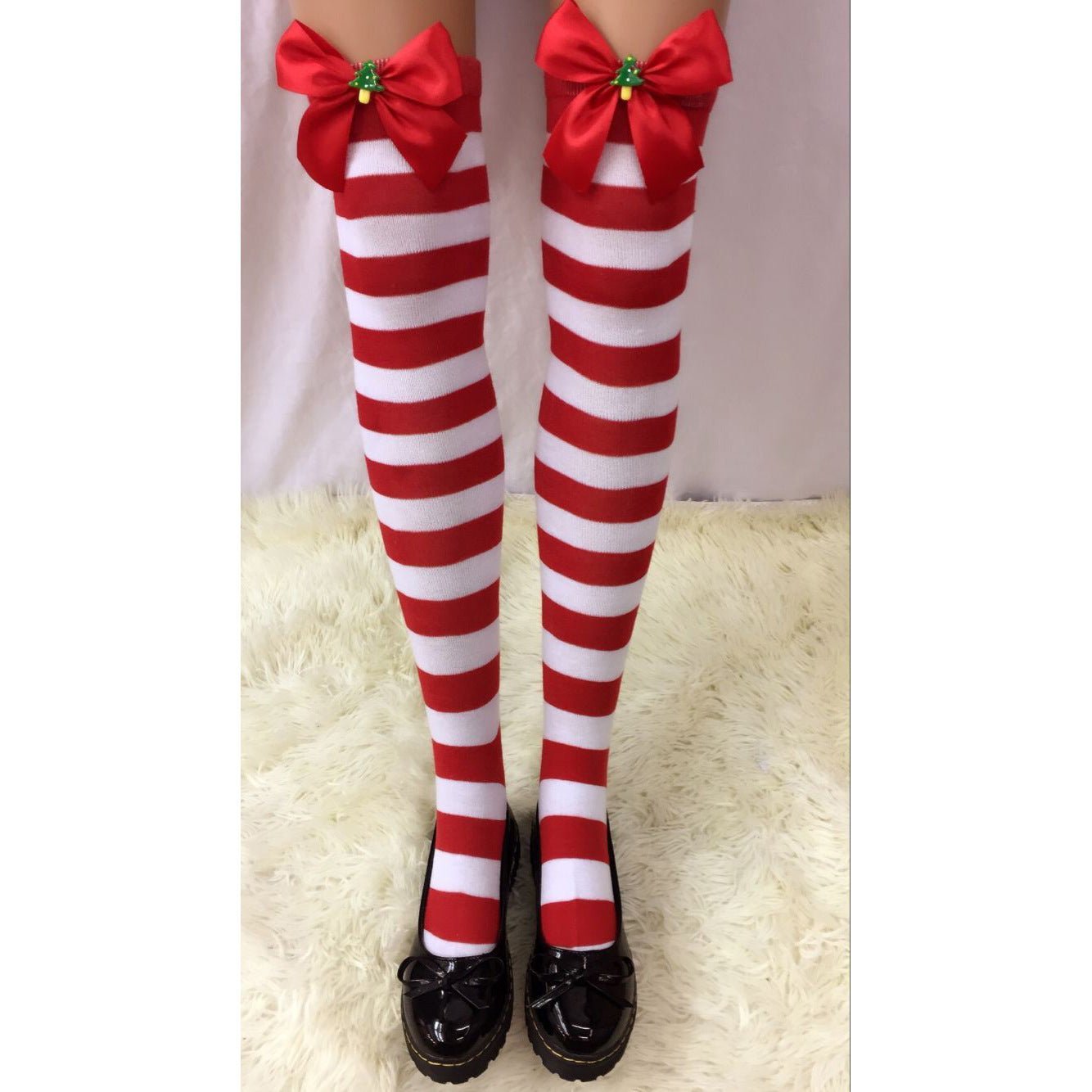 Astricos Glamorous Christmas Stockings - Bow Striped, Thick & Sexy for Festive Occasions - Astricos