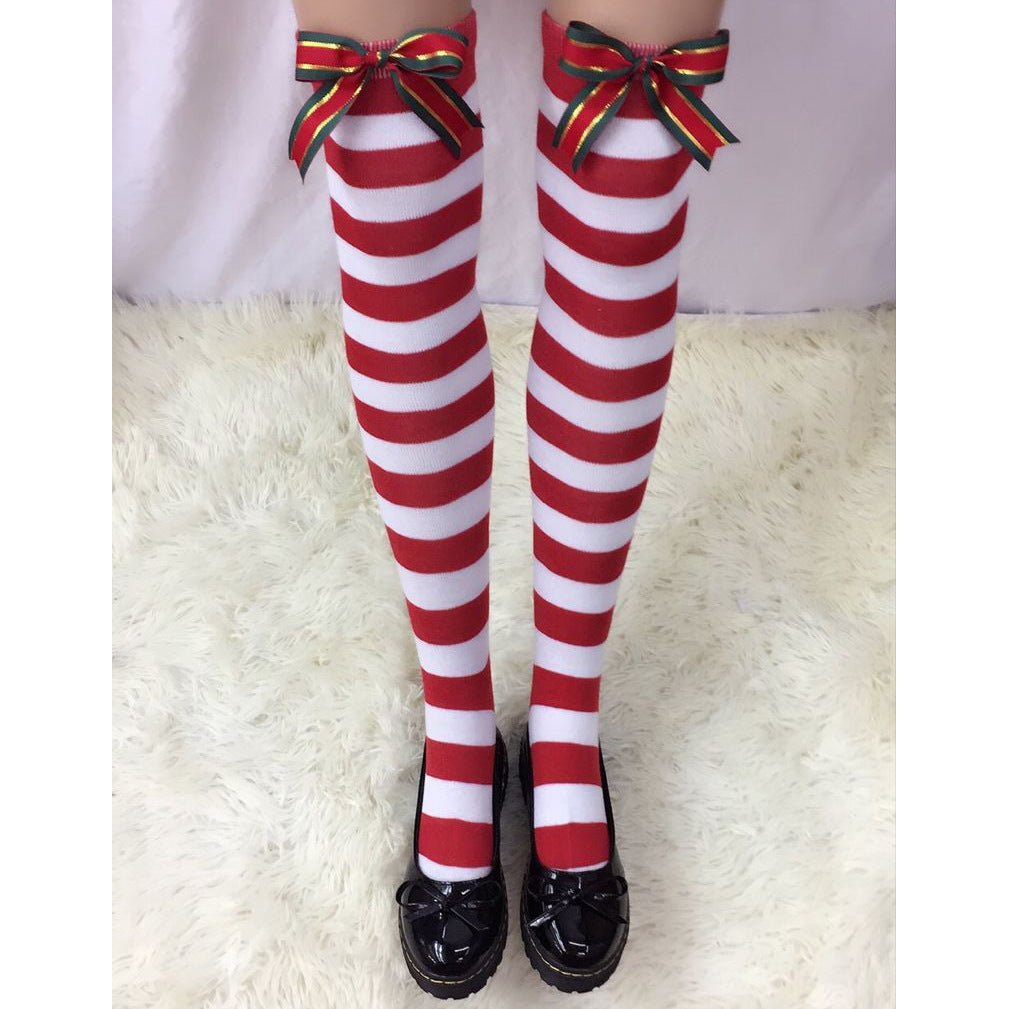 Astricos Glamorous Christmas Stockings - Bow Striped, Thick & Sexy for Festive Occasions - Astricos