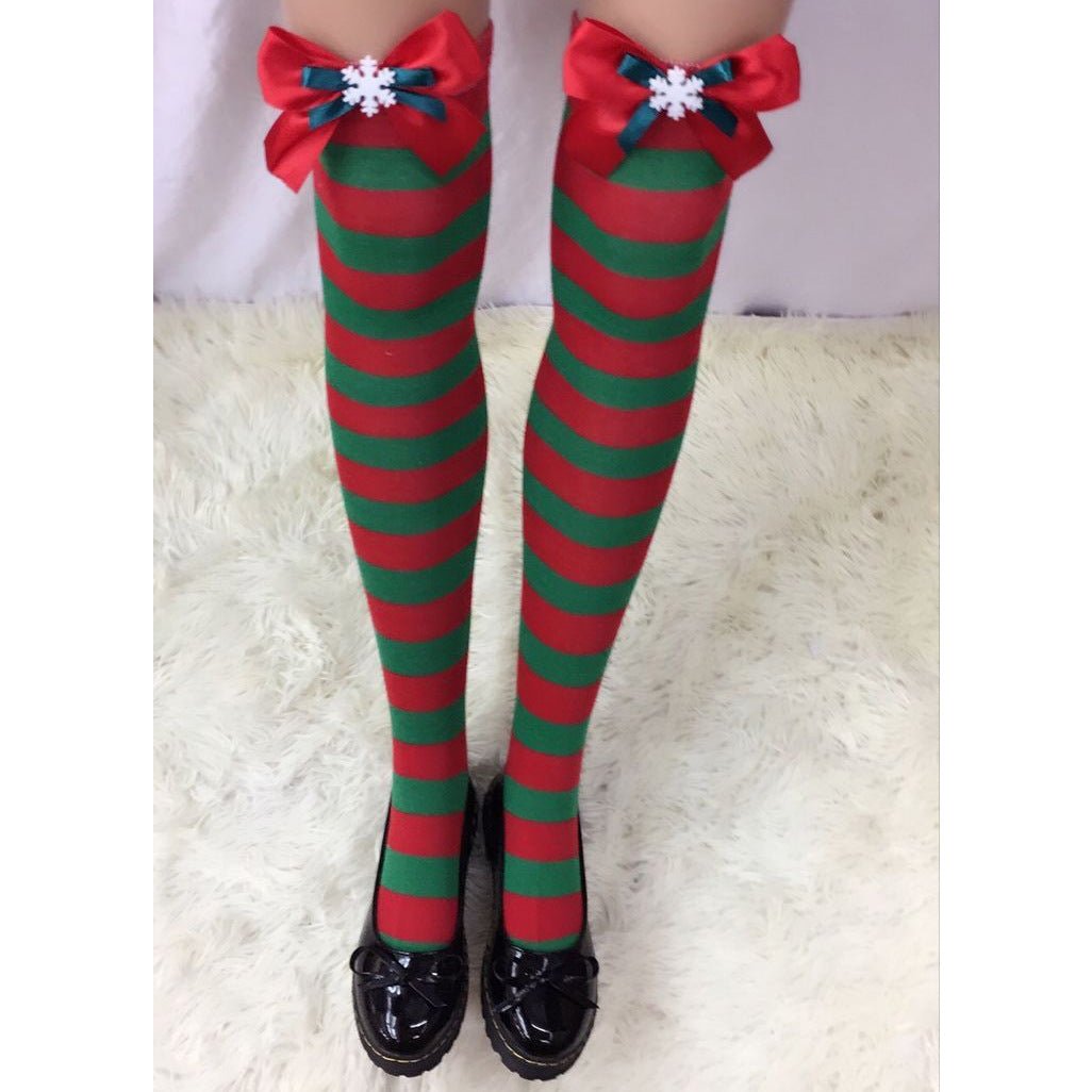 Astricos Luxurious Christmas Socks - Festive Bow Striped Holiday Stockings for Stylish Comfort - Astricos