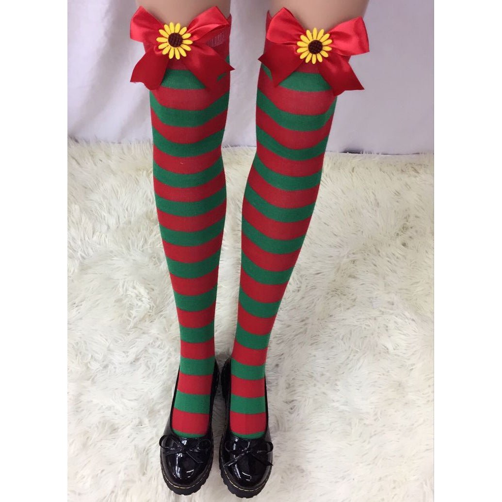 Astricos Luxurious Christmas Socks - Festive Bow Striped Holiday Stockings for Stylish Comfort - Astricos