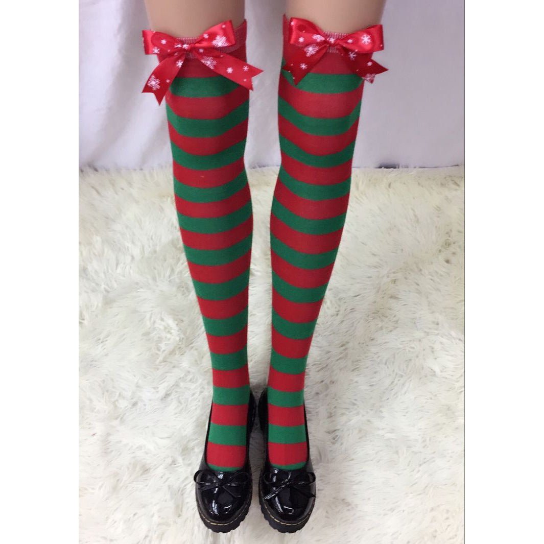 Astricos Luxurious Christmas Socks - Festive Bow Striped Holiday Stockings for Stylish Comfort - Astricos