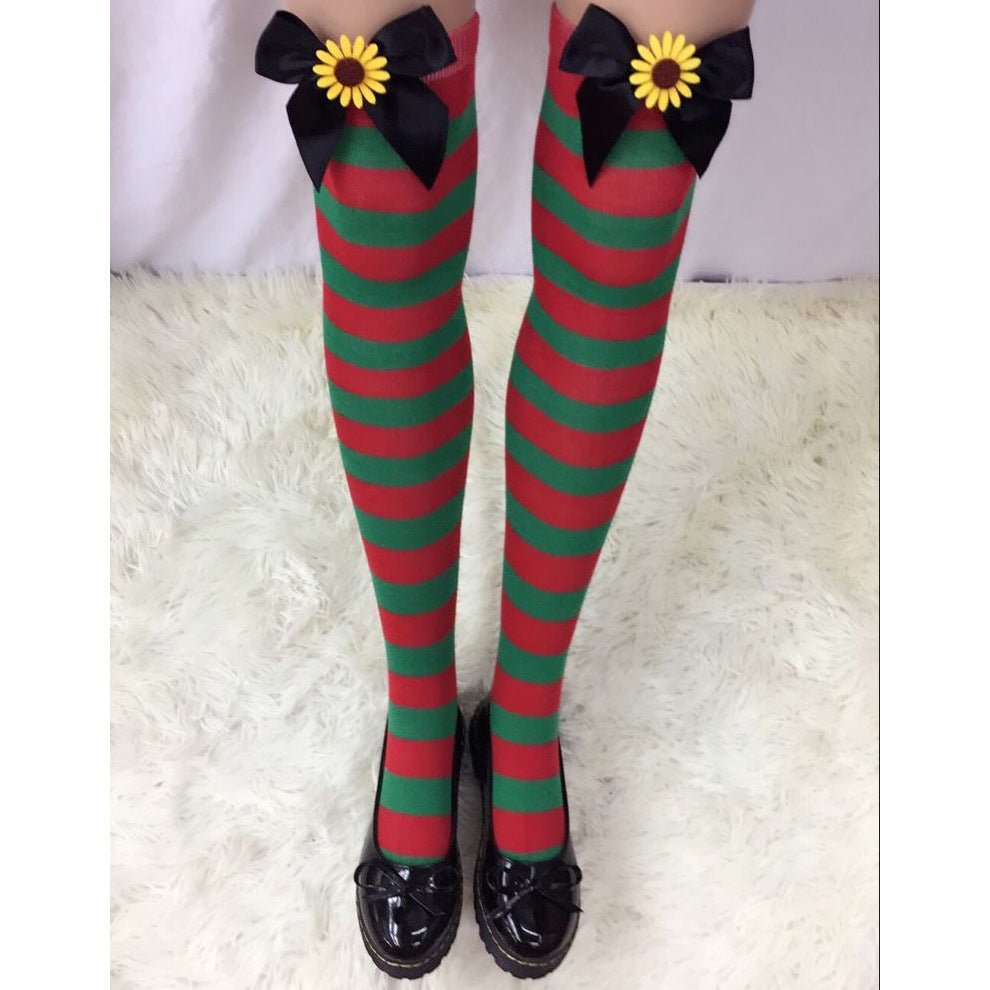 Astricos Luxurious Christmas Socks - Festive Bow Striped Holiday Stockings for Stylish Comfort - Astricos