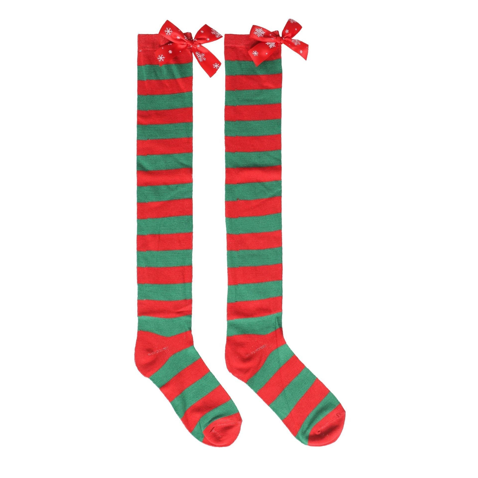 Astricos Luxurious Christmas Socks - Festive Bow Striped Holiday Stockings for Stylish Comfort - Astricos