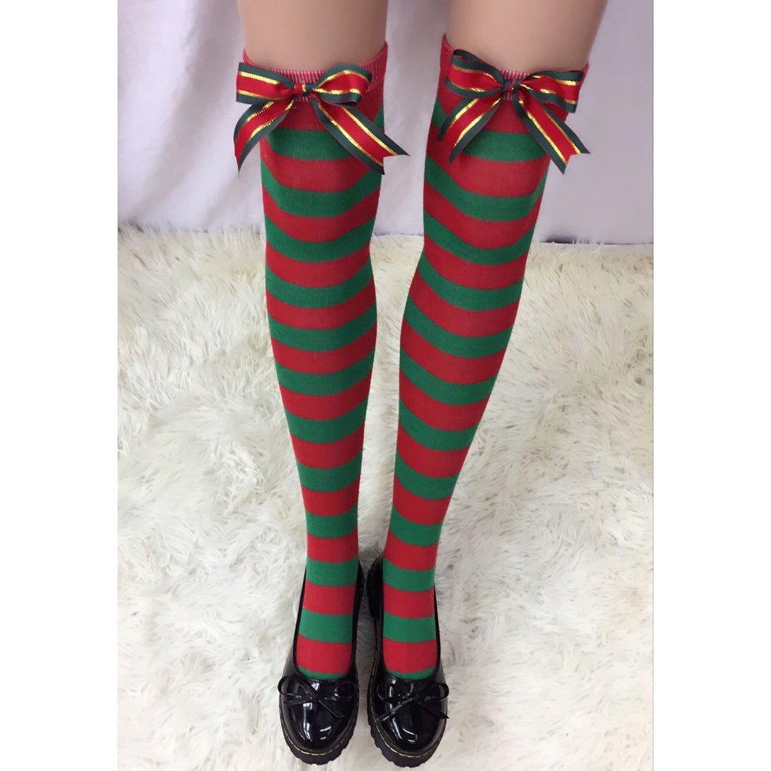 Astricos Luxurious Christmas Socks - Festive Bow Striped Holiday Stockings for Stylish Comfort - Astricos