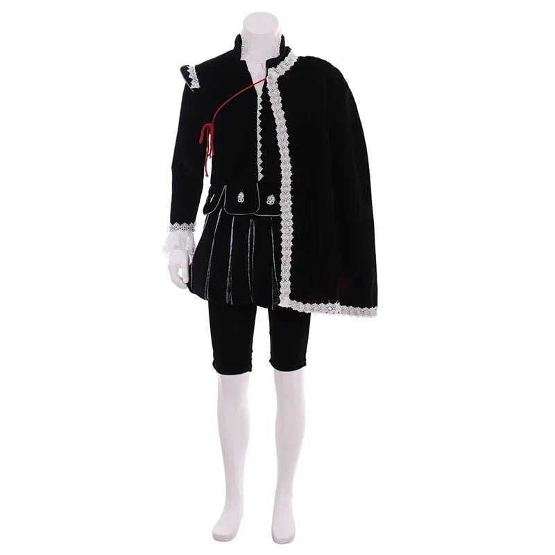 Astricos King Medieval Costume - Elizabethan Black Gown with Cape | Cosplay Renaissance Outfit - Astricos