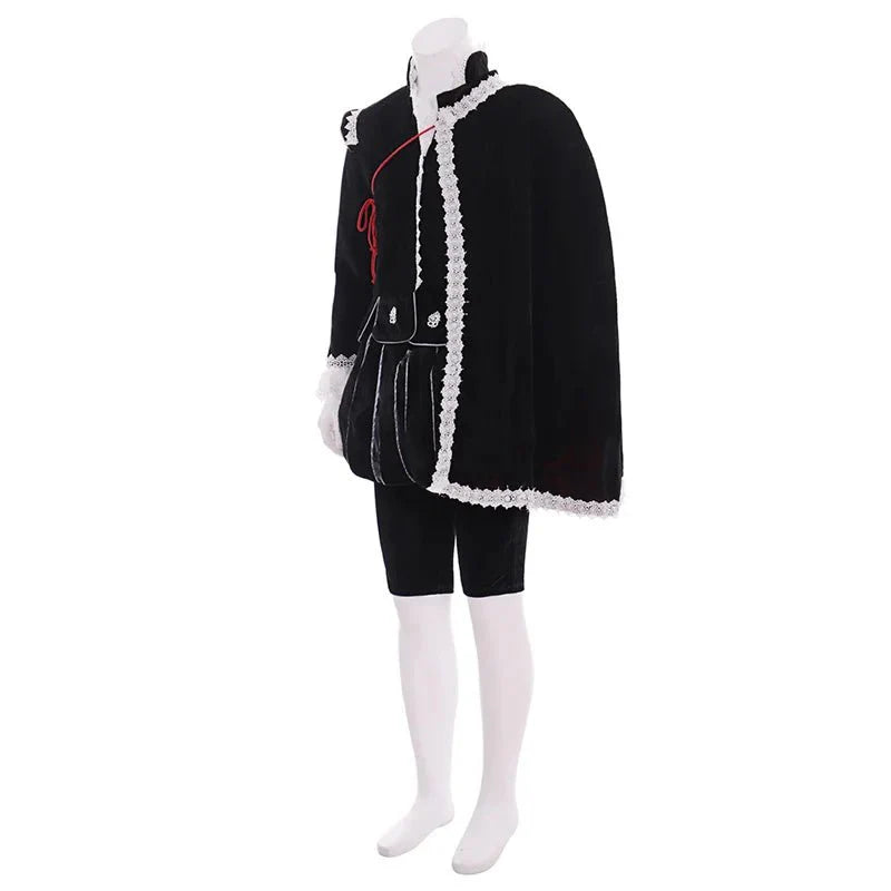 Astricos King Medieval Costume - Elizabethan Black Gown with Cape | Cosplay Renaissance Outfit - Astricos