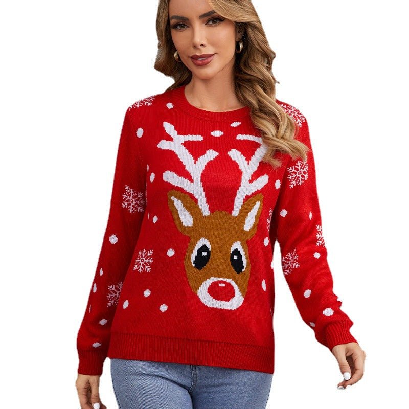 Astricos Women's Christmas Sweater – Fun Reindeer Open-Front Knitted Cardigan for Holiday Joy - Astricos