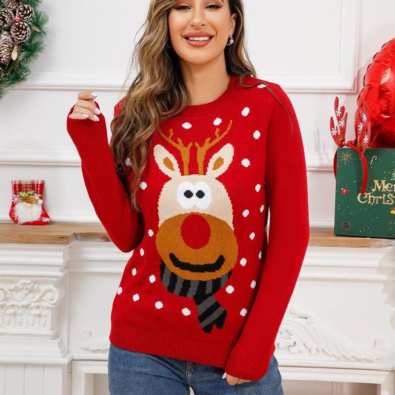 Astricos Women's Christmas Sweater – Fun Reindeer Open-Front Knitted Cardigan for Holiday Joy - Astricos