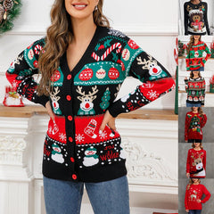 Astricos Women's Christmas Sweater – Fun Reindeer Open-Front Knitted Cardigan for Holiday Joy - Astricos