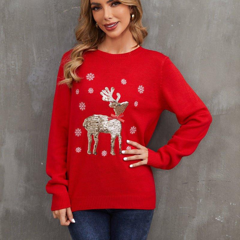 Astricos Women's Christmas Sweater – Fun Reindeer Open-Front Knitted Cardigan for Holiday Joy - Astricos