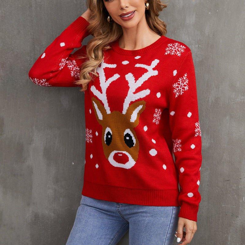 Astricos Women's Christmas Sweater – Fun Reindeer Open-Front Knitted Cardigan for Holiday Joy - Astricos