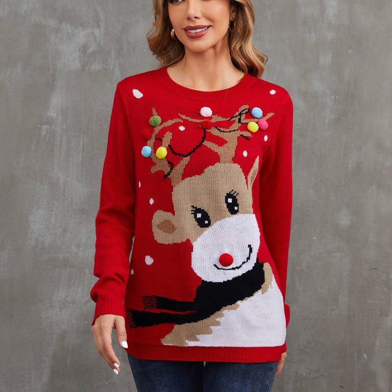 Astricos Women's Christmas Sweater – Fun Reindeer Open-Front Knitted Cardigan for Holiday Joy - Astricos