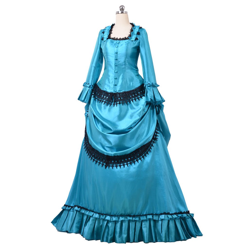 Elegant 1860s Blue Bustle Gown | Victorian Aristocratic Ball Dress | Astricos Duchess Style Long Dress - Astricos