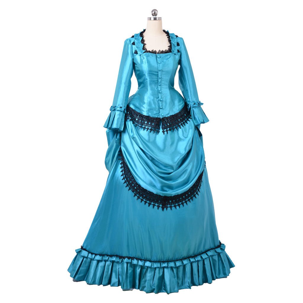 Elegant 1860s Blue Bustle Gown | Victorian Aristocratic Ball Dress | Astricos Duchess Style Long Dress - Astricos