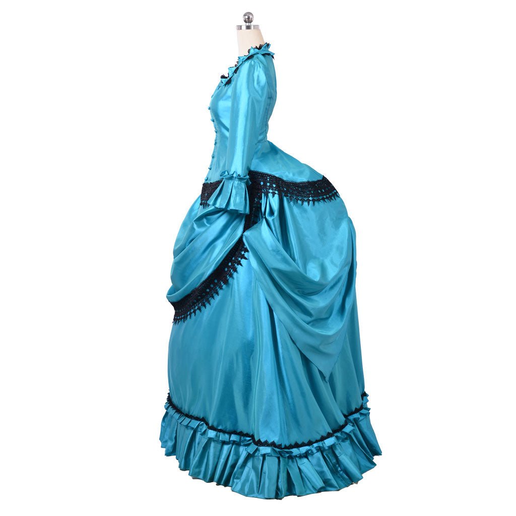 Elegant 1860s Blue Bustle Gown | Victorian Aristocratic Ball Dress | Astricos Duchess Style Long Dress - Astricos