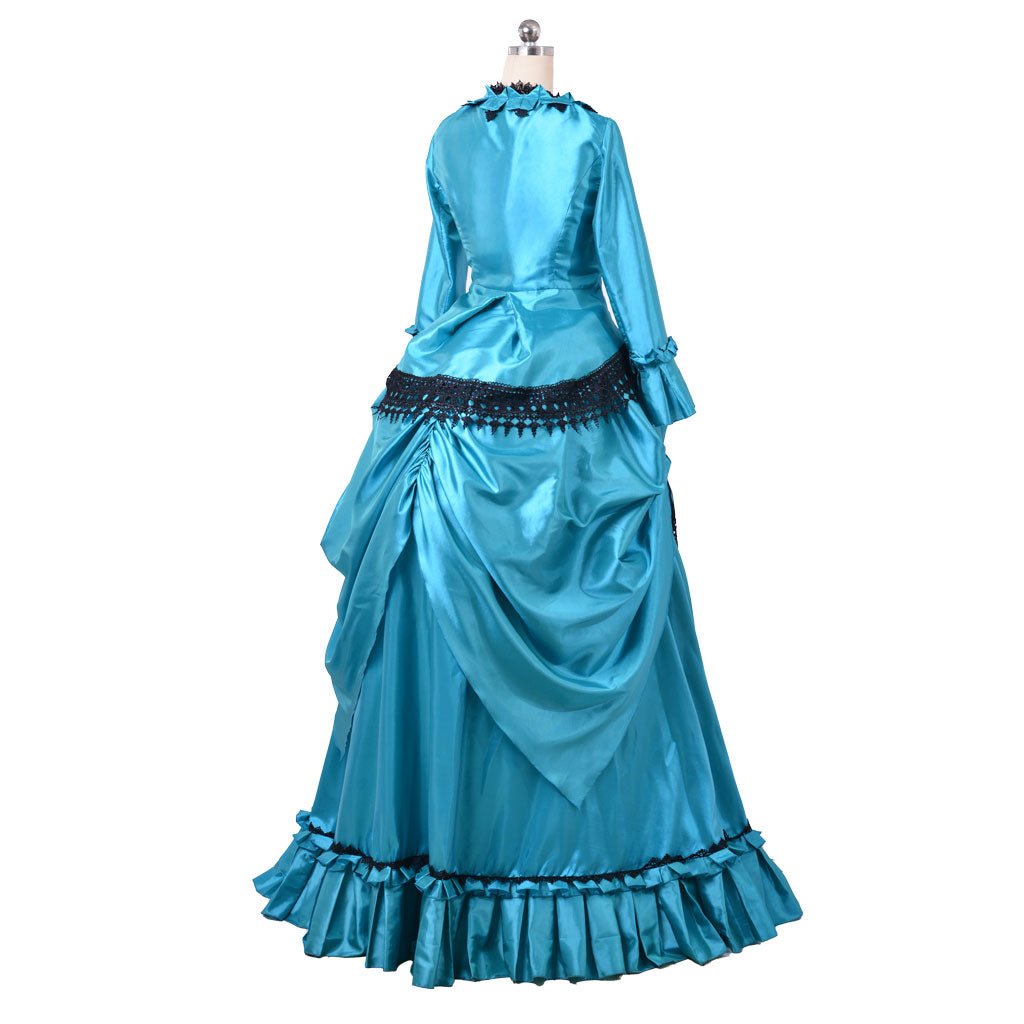 Elegant 1860s Blue Bustle Gown | Victorian Aristocratic Ball Dress | Astricos Duchess Style Long Dress - Astricos