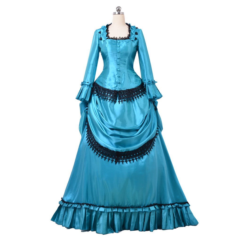 Elegant 1860s Blue Bustle Gown | Victorian Aristocratic Ball Dress | Astricos Duchess Style Long Dress - Astricos