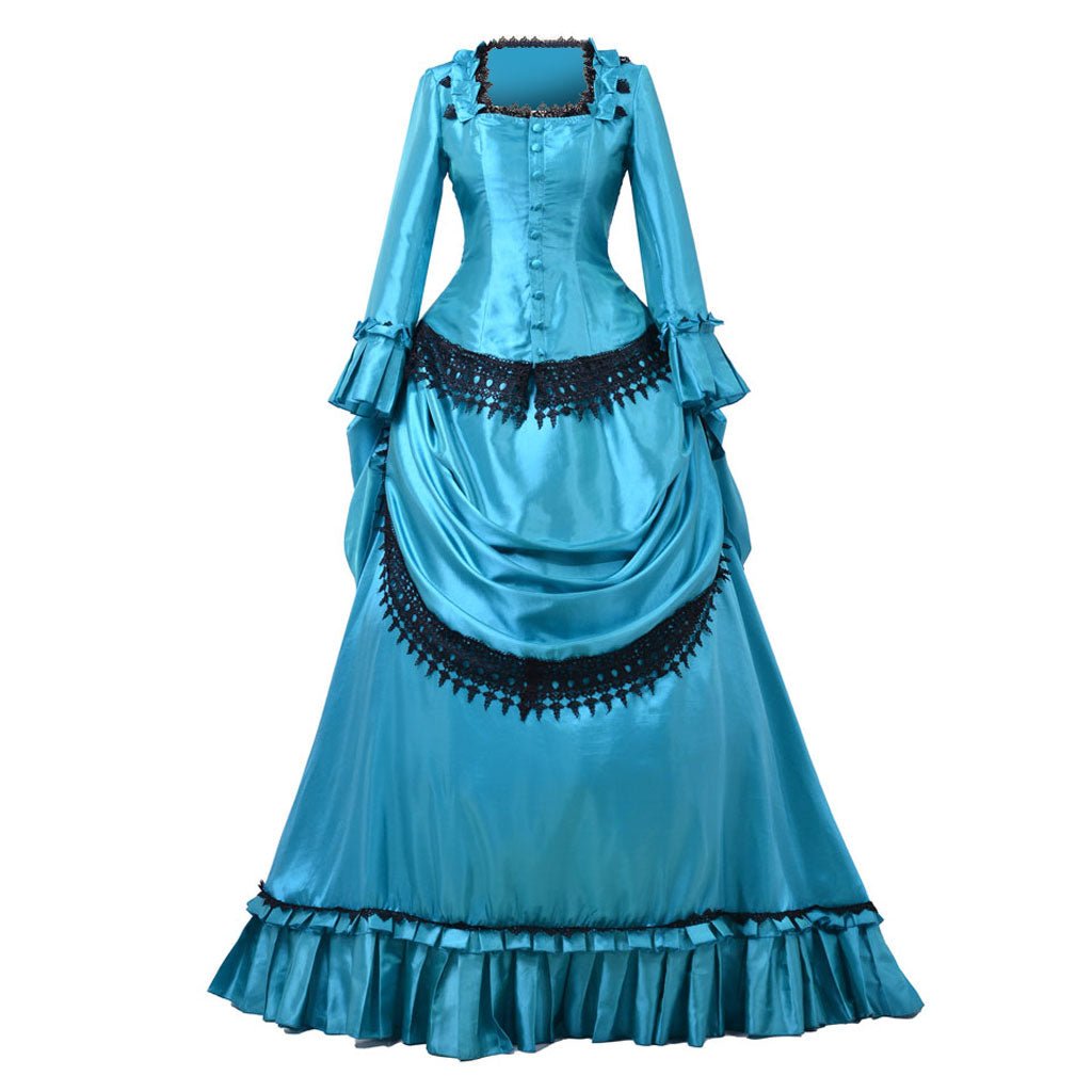 Elegant 1860s Blue Bustle Gown | Victorian Aristocratic Ball Dress | Astricos Duchess Style Long Dress - Astricos