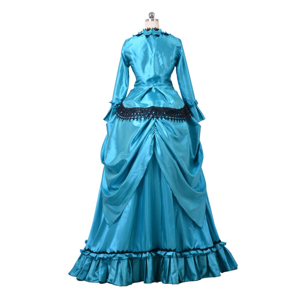 Elegant 1860s Blue Bustle Gown | Victorian Aristocratic Ball Dress | Astricos Duchess Style Long Dress - Astricos