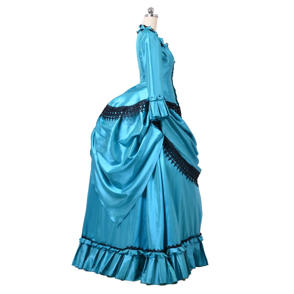 Elegant 1860s Blue Bustle Gown | Victorian Aristocratic Ball Dress | Astricos Duchess Style Long Dress - Astricos