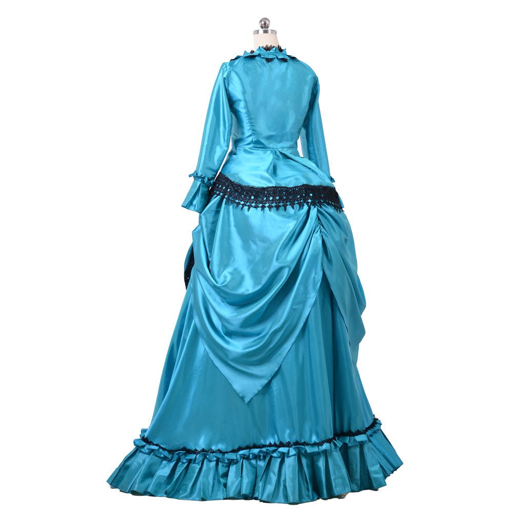 Elegant 1860s Blue Bustle Gown | Victorian Aristocratic Ball Dress | Astricos Duchess Style Long Dress - Astricos