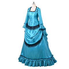 Elegant 1860s Blue Bustle Gown | Victorian Aristocratic Ball Dress | Astricos Duchess Style Long Dress - Astricos