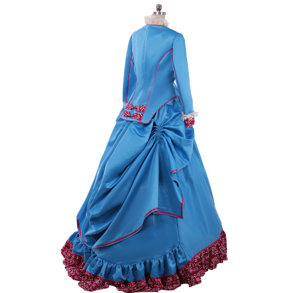 Astricos Victorian Blue Bustle Gown Costume | Custom-Made Historical Dress for Women - Astricos