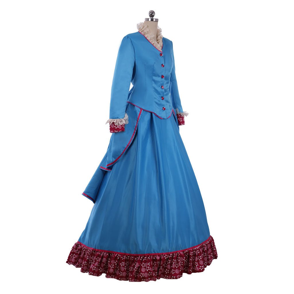 Astricos Victorian Blue Bustle Gown Costume | Custom-Made Historical Dress for Women - Astricos