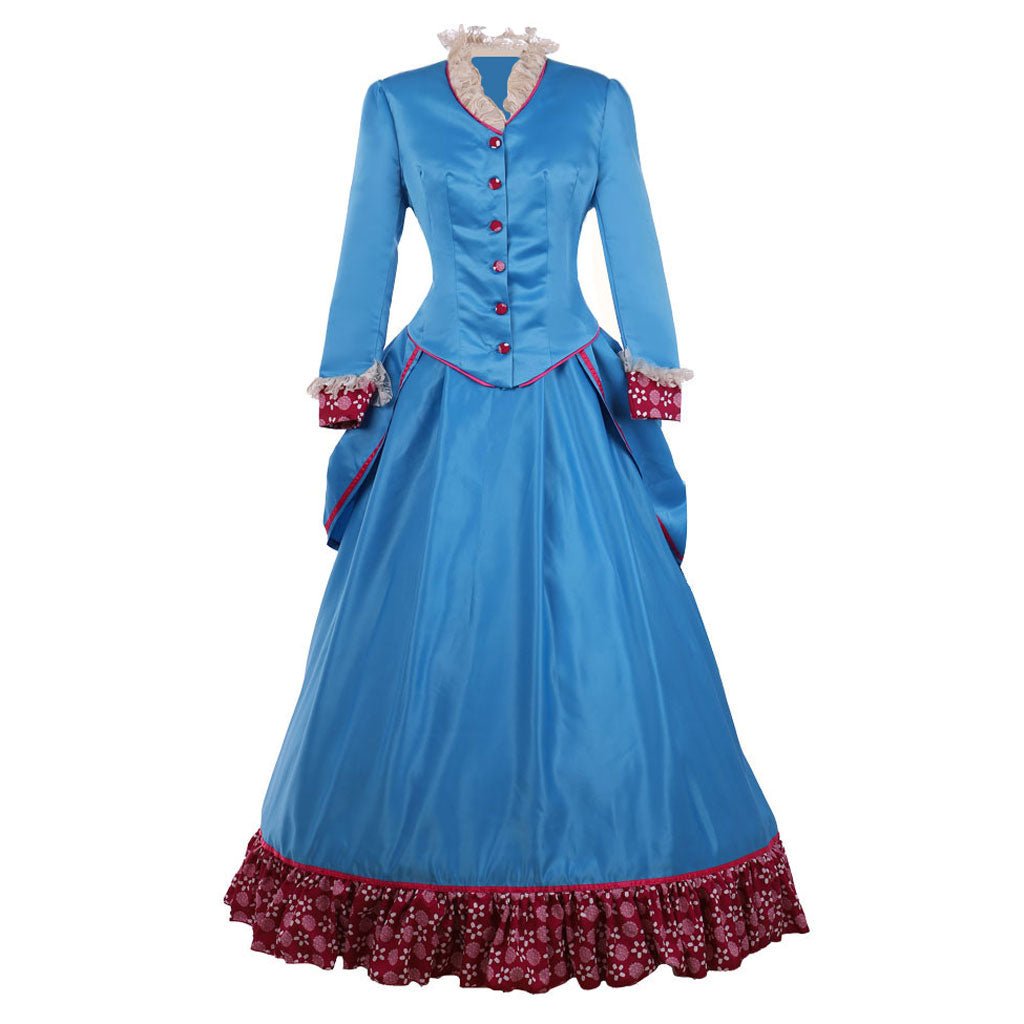 Astricos Victorian Blue Bustle Gown Costume | Custom-Made Historical Dress for Women - Astricos