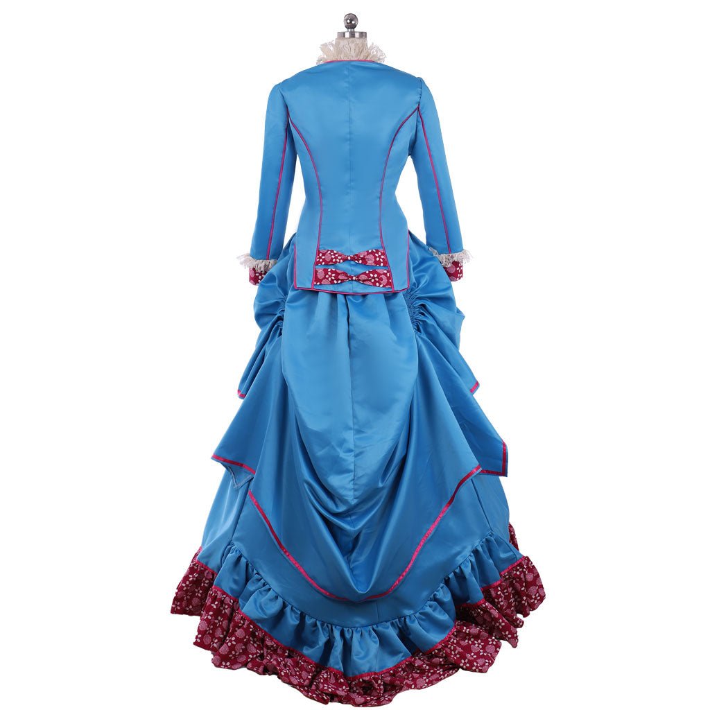 Astricos Victorian Blue Bustle Gown Costume | Custom-Made Historical Dress for Women - Astricos