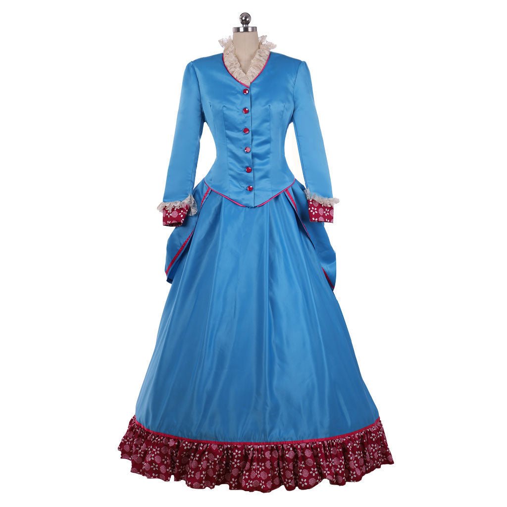 Astricos Victorian Blue Bustle Gown Costume | Custom-Made Historical Dress for Women - Astricos