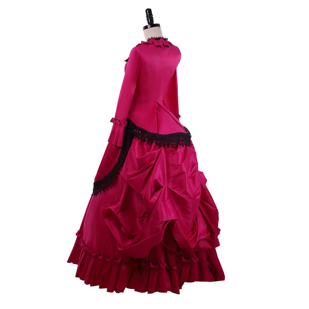 Astricos Victorian Bustle Ball Gown | Elegant Gothic Edwardian Southern Belle Vintage Red Tail Dress - Astricos