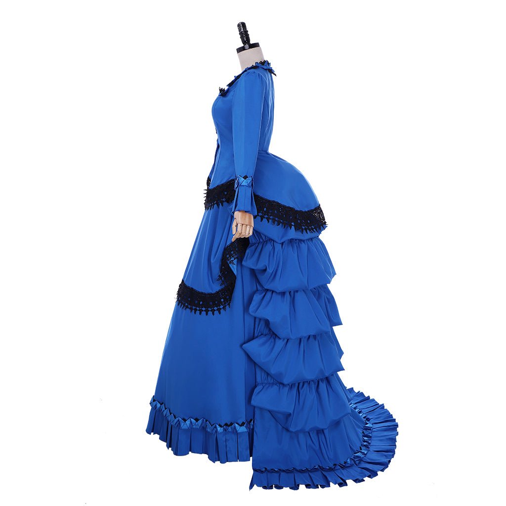 Astricos Victorian Bustle Gown Dress | Elegant Renaissance Blue Victorian Era Dress - Astricos