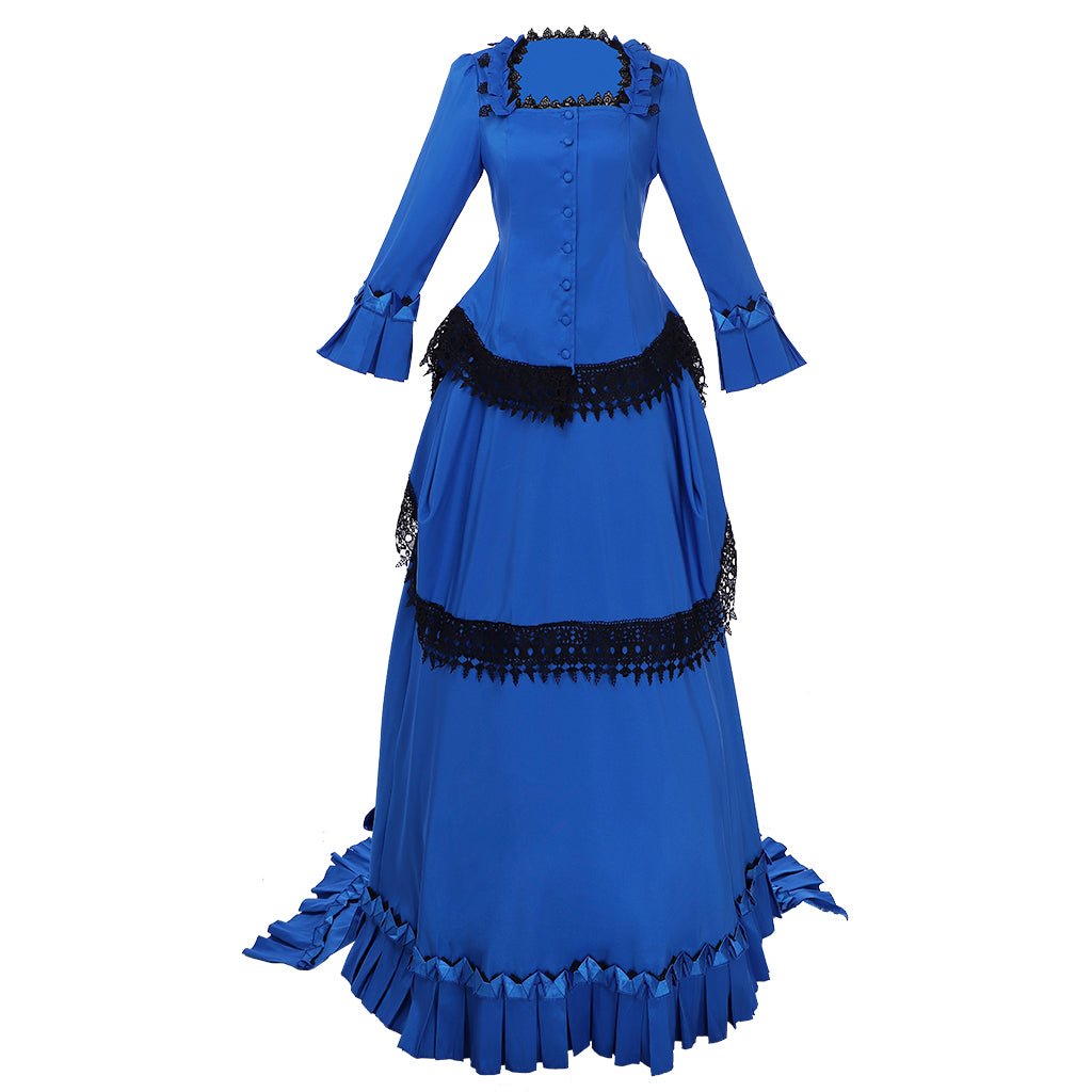 Astricos Victorian Bustle Gown Dress | Elegant Renaissance Blue Victorian Era Dress - Astricos